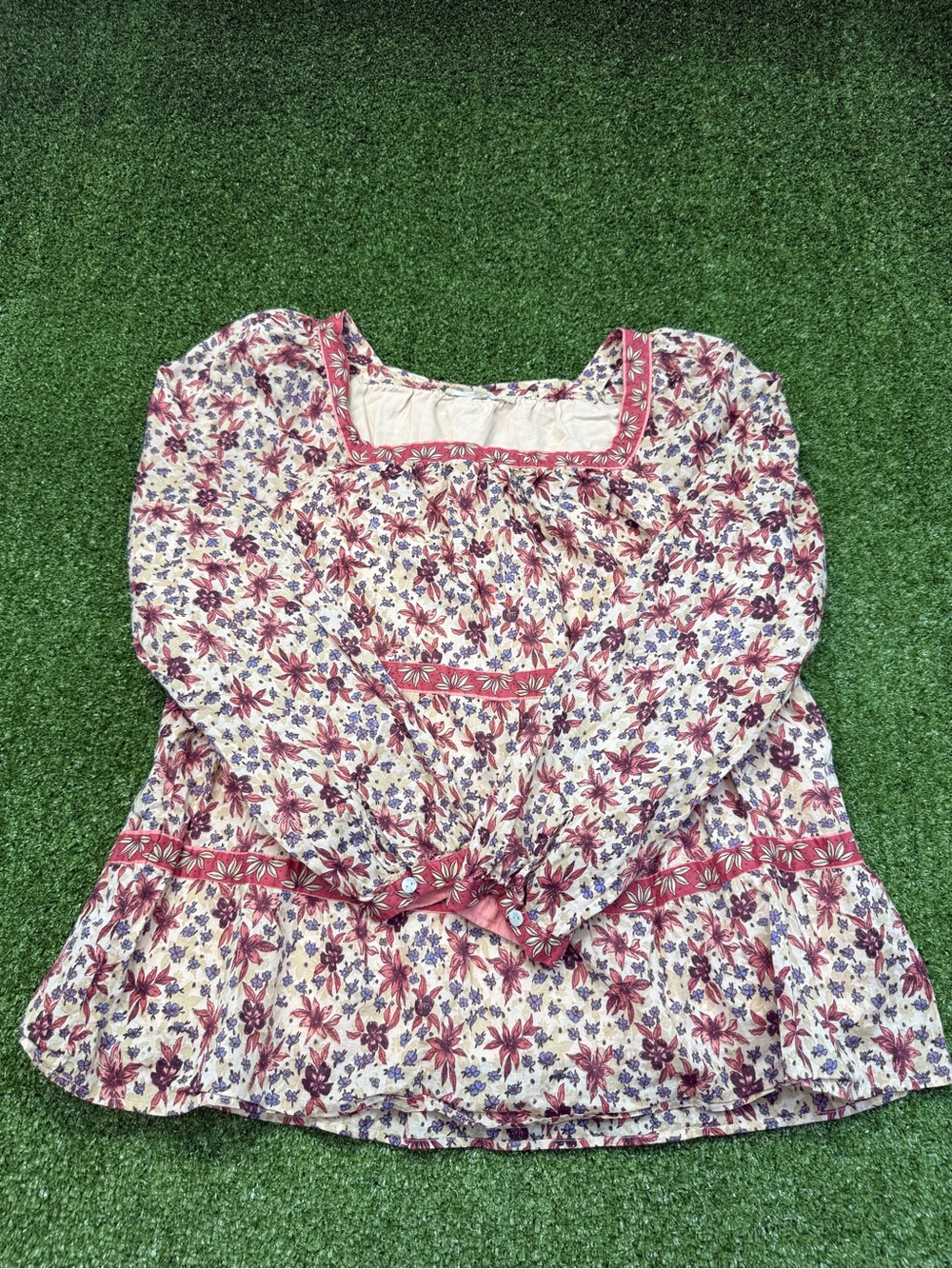 My Danielle Lined Tiered Floral Blouse Pink Girly Square Neck Cotton Fairy L
